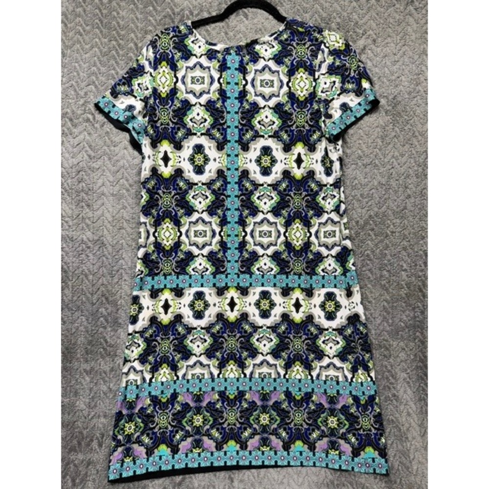 London Times Blue Green Geometric Kaleidoscope Print Shift Dress Size 14